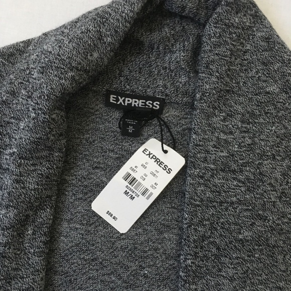 NWT EXPRESS Long Knit Cardigan Wrap Sweater Size M Heathered Grey Black - Picture 2 of 12